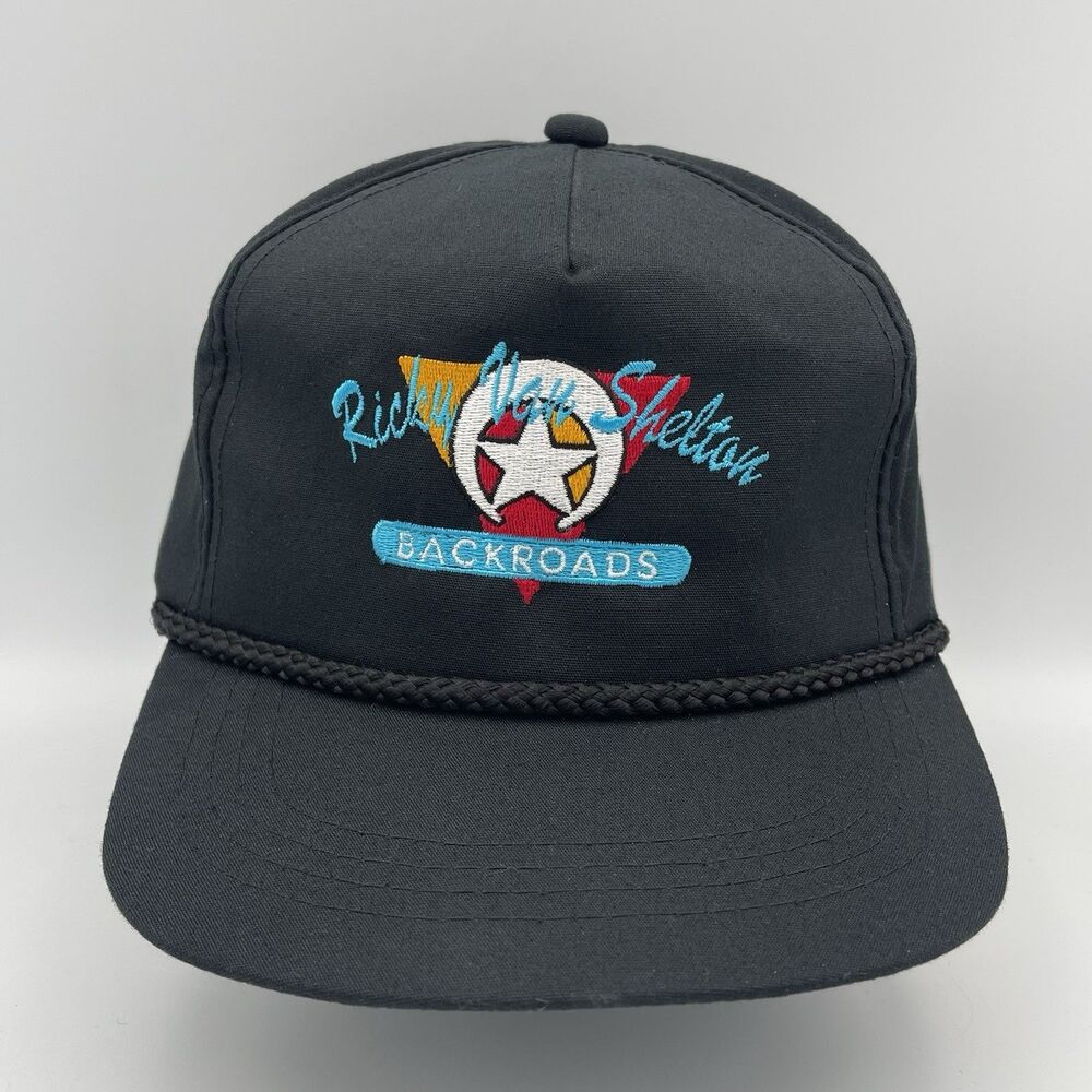 Vintage Ricky Van Shelton Backroads Tour Hat Cap Black Snapback Rope Embroidered